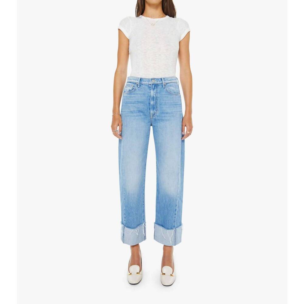 NEW MOTHER women's the half pipe ankle cuff fray jean in last bite